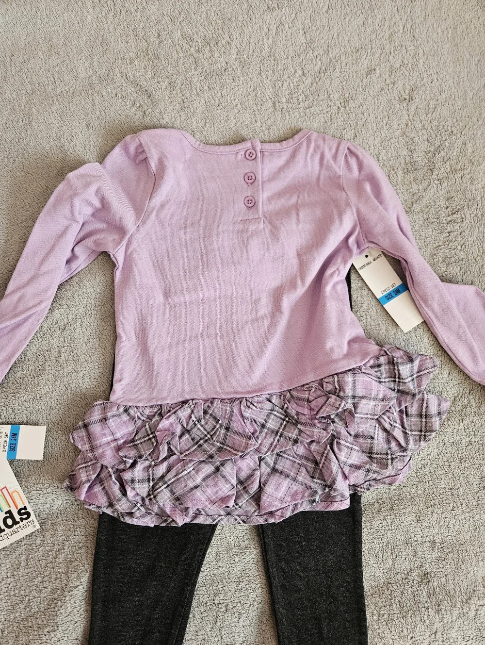 Kids Headquarters Purple Plaid Ruffle Tunic & Black Leggings Set 24M